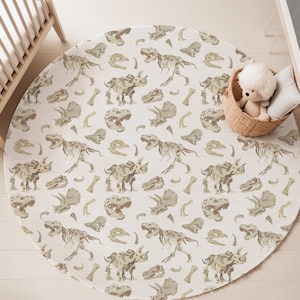 Dinosaur rug, Dinosaur nursery decor, T-Rex Round Rug, Skeleton dinosaur rug, Kids play room rug, Area rug for kids, Dinosaur baby gift  PrG