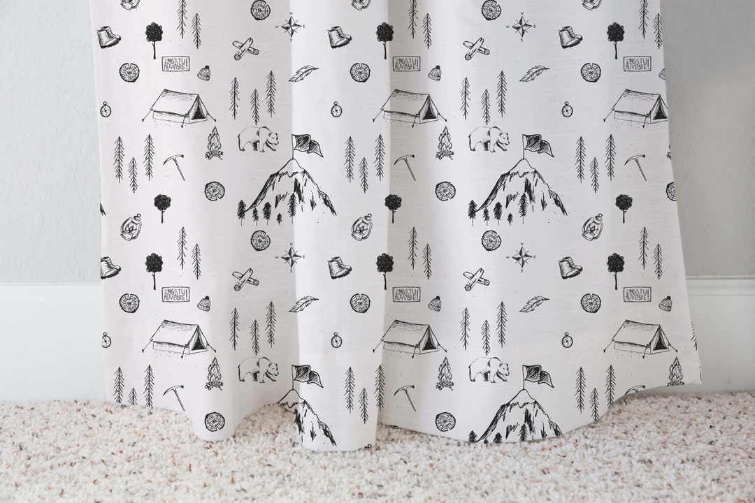 Camping Curtain, Single Panel, Black and White, Adventure Nursery