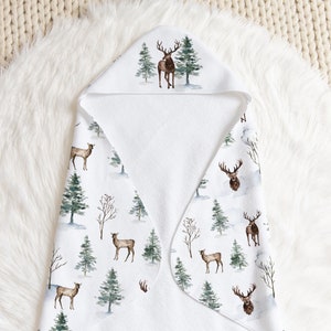Deer hooded towel, Deer Baby Towel, Hooded baby bath towel, Woodland baby gift, Newborn towel, Unique baby shower gift - EnF