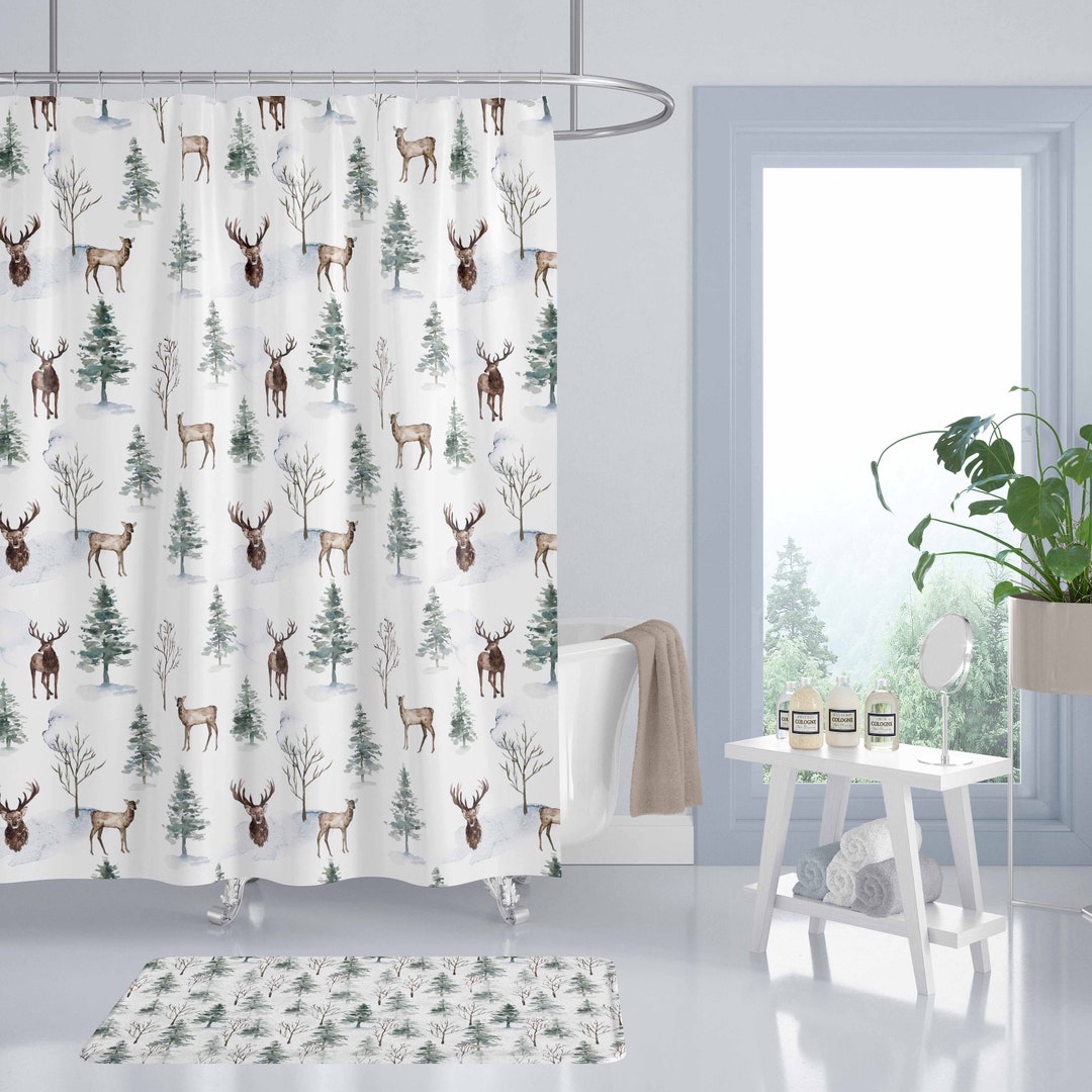 Woodland Shower Curtain, Forest Bathroom Decor, Forest Shower Curtain