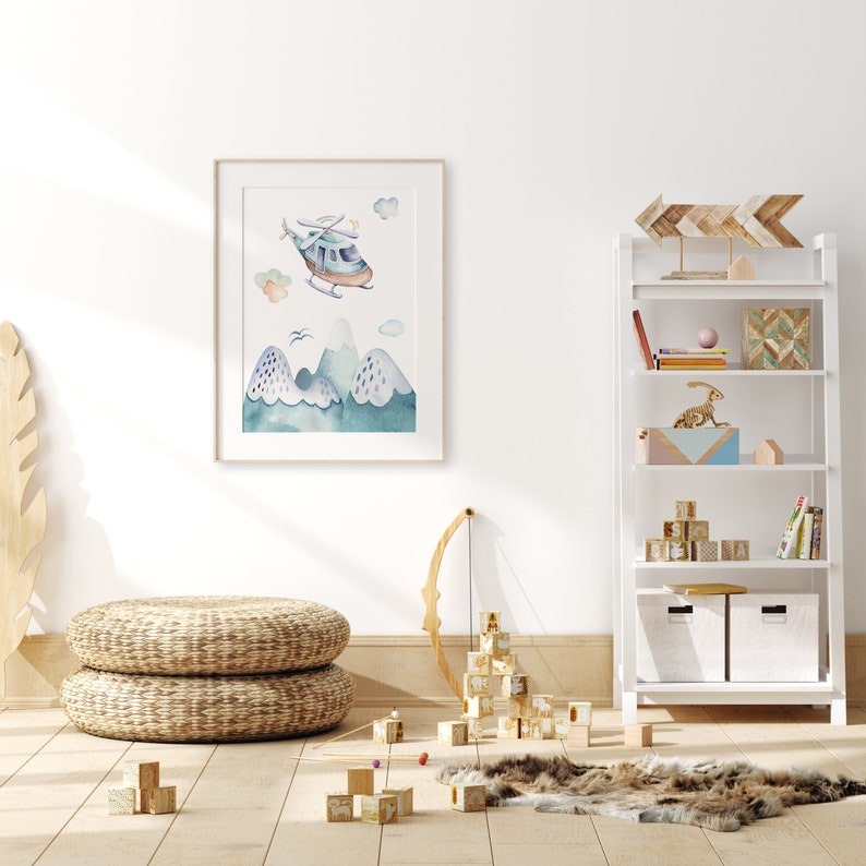 Helicopter Wall Art Mountains Nursery Print Airplane Nursery Etsy