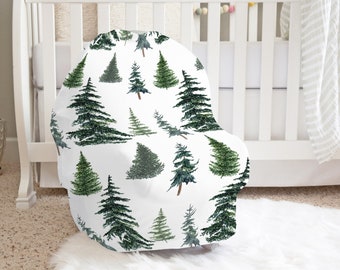 Forest Pine Trees Carseat Cover, Woodland Carseat Conopy, Multi Use Baby Cover, Breast Feeding Cover, Neutral Car Seat Cover - Thf