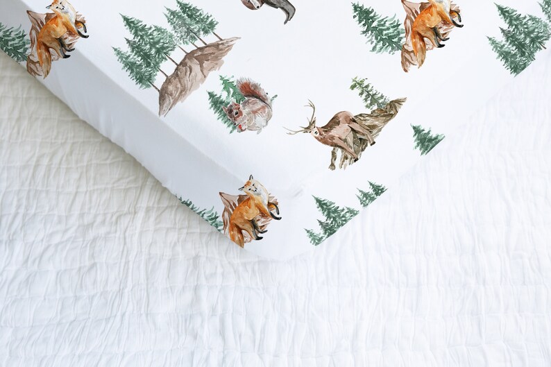 Woodland Crib Sheet Forest Crib Bedding Bear Crib Sheet Etsy