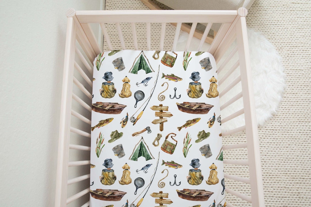Fishing Crib Sheet, Fishing Nursery Bedding, Gone Fishing Crib Sheet