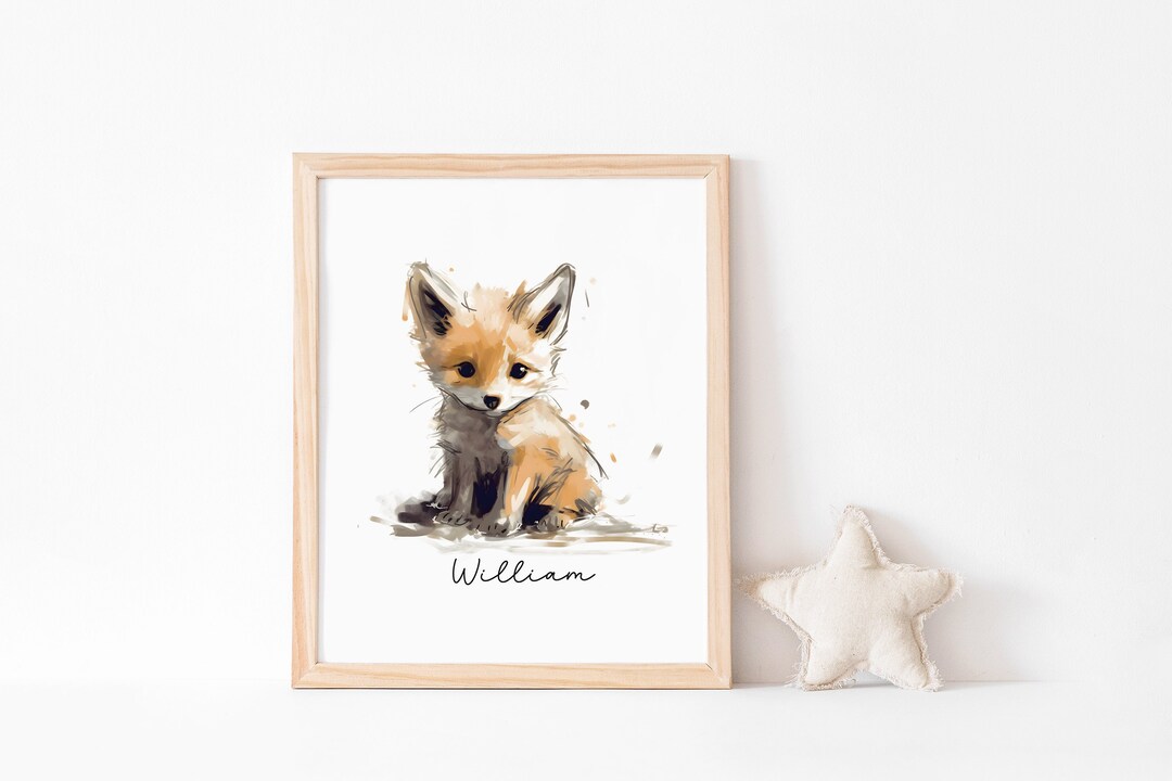 Personalized Baby Boy Name Wall Art, Kids Name Wall Decor Unframed, Fox