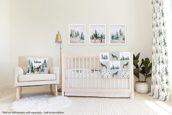Wolf Crib Bedding Set Wolf Nursery Bedding Forest Crib Sheet Blanket Pillow and Changing Pad Cover Woodland Baby Boy Gift Enf Etsy