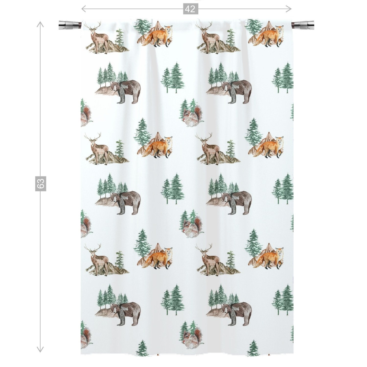 Woodland animals curtains Wildlife Curtain Forest animals Etsy