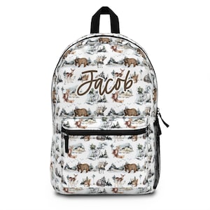 Sac à dos personnalisé avec animaux des bois, cartable personnalisé pour garçons, sac à dos avec nom, cadeau de rentrée, sac à dos forêt, cartable garçon - Gagnant