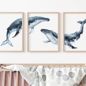 Humpback Whale Print, Whale wall Art, Under the Sea, Sea Animals Print, Ocean Nursery Decor, Whale art prints Set of 3 - DIGITAL DOWNLOAD