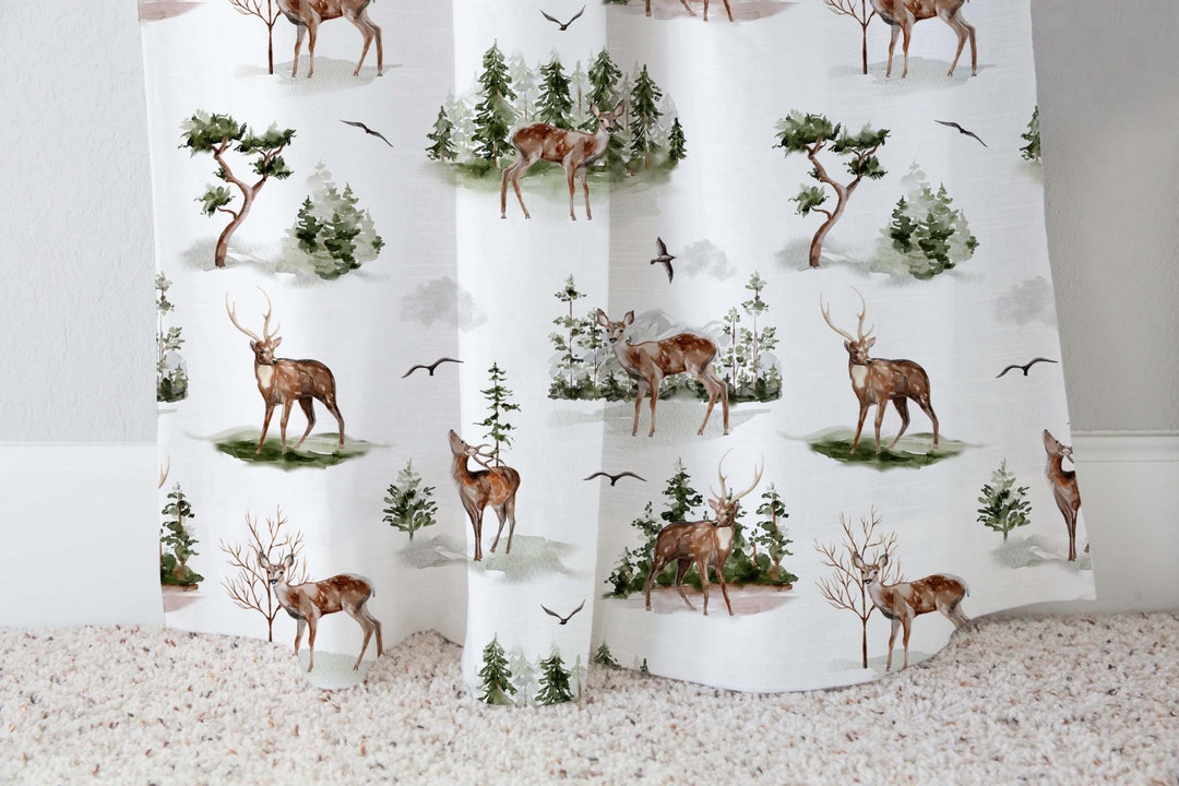 Deer Curtain, Single Panel, Wildlife Curtain, Forest Nursery Decor