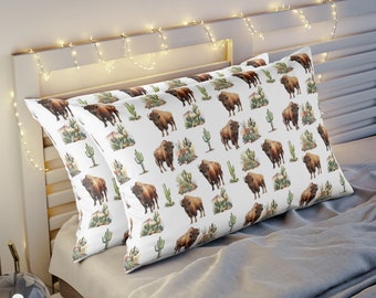 Bison Pillow Sham, Buffalo pillow, Buffalo bedding set, Western bedding, Desert pillow, Buffalo theme, Desert room decor, American Bison