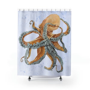 Octopus Shower Curtain, Ocean shower curtain, Sea bathroom decor, Kids shower curtain, Octopus bathroom, Nautical shower curtain