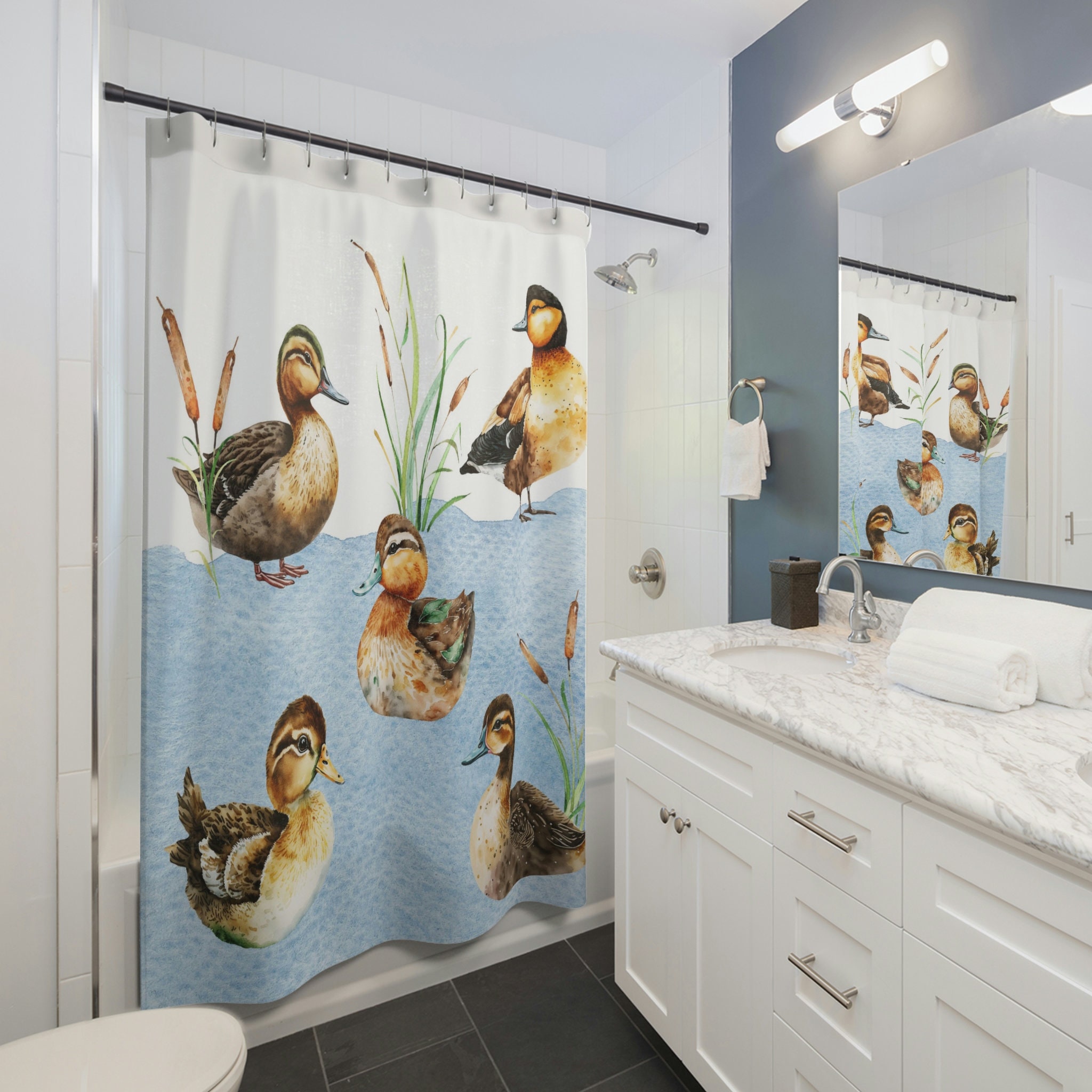 Duck Shower Curtain Duck Bathroom Decor Waterfowl Curtain Etsy