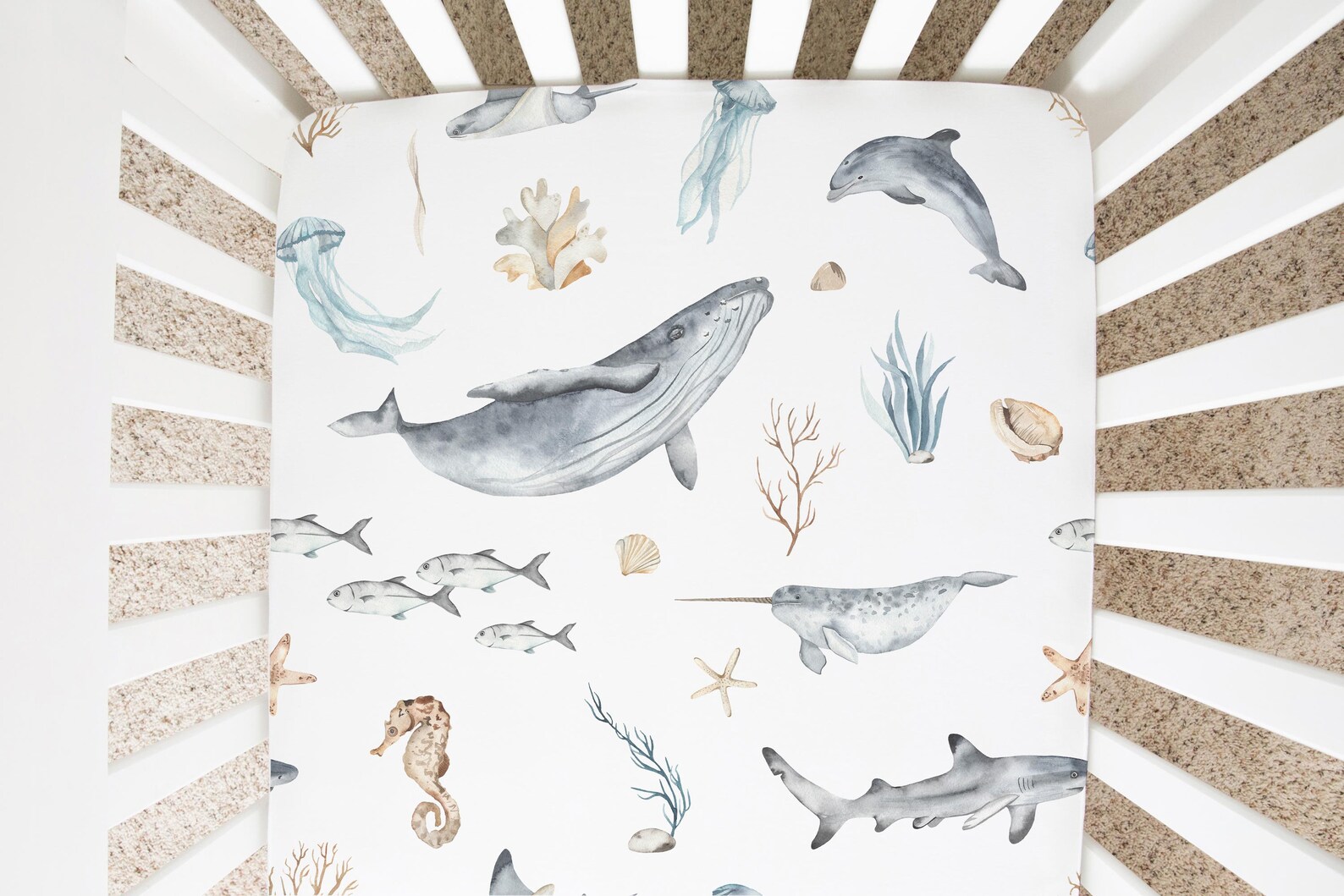 Ocean Crib Sheet Under the Sea Nursery Bedding Whale Crib Etsy