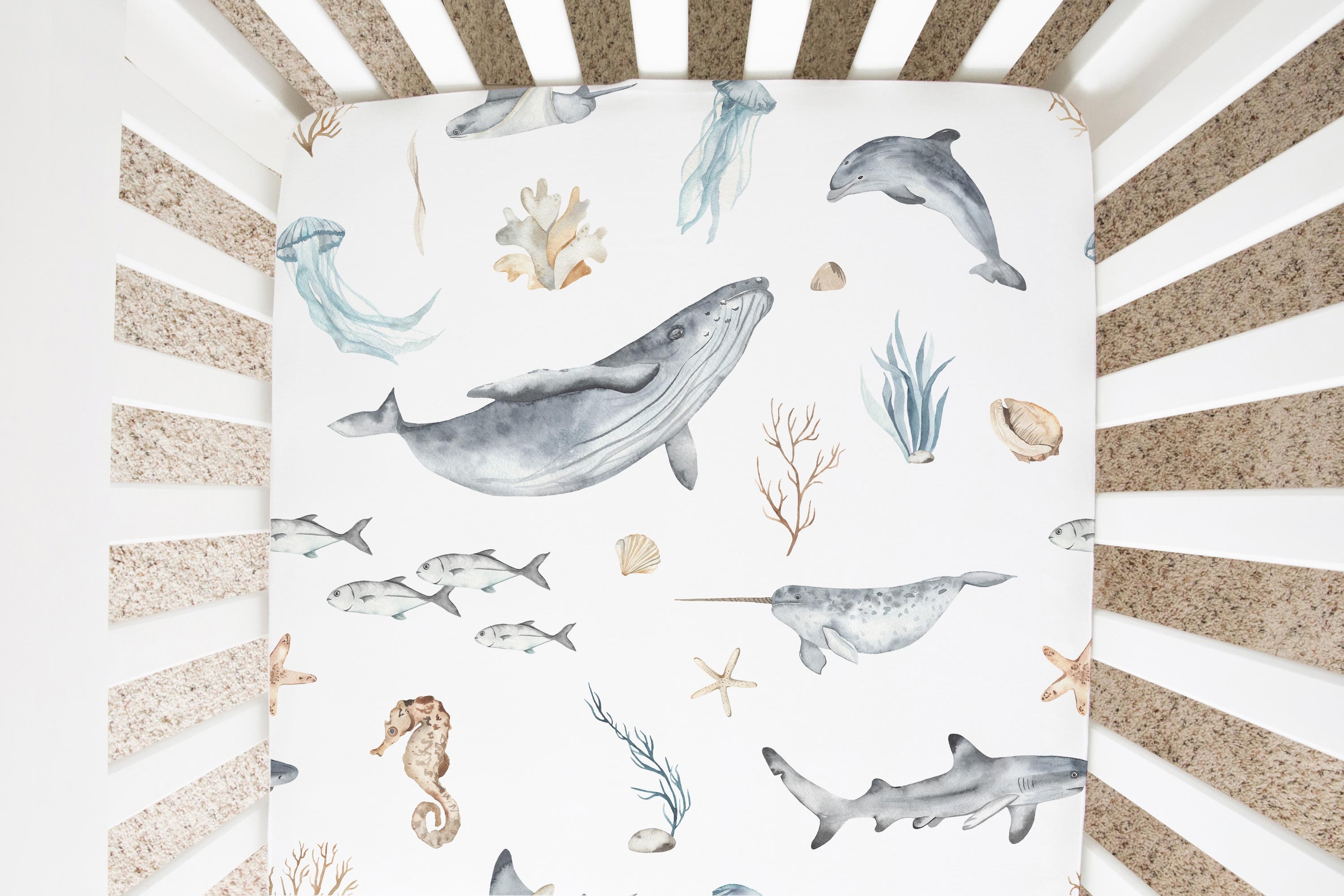Ocean Crib Sheet Under the Sea Nursery Bedding Whale Crib Etsy Hong Kong