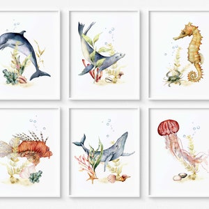 Under the sea nursery Prints, Sea animals Baby room decor, Underwater animals prints, Ocean nursery prints Set of 6 - DIGITAL DOWNLOAD - OcL