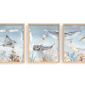 Ocean nursery wall art, Under the sea nursery print, Boy room wall decor, Whale Nursery art, Sea Animals Decor, Ocean Baby gift - Deep Ocean