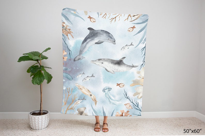Dolphins Baby Blanket Under the Sea Nursery Bedding Sea Etsy