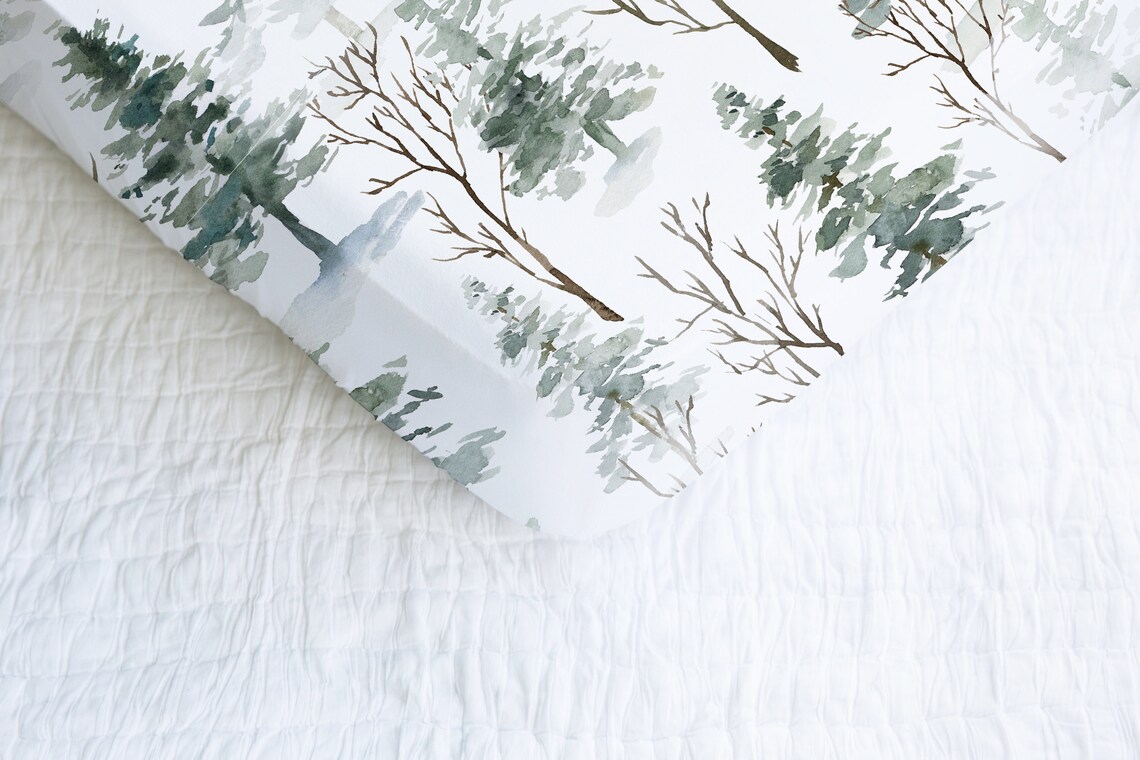 Forest Crib Sheet Forest Crib Bedding Pine Tree Crib Sheet Etsy