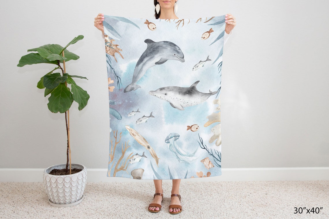 Dolphins baby blanket Under The Sea Nursery Bedding Sea Etsy