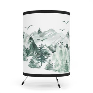 Pine Tree and Mountains Table Lamp, Forest nursery decor, Woodland baby room decor, Kids room lamps, Bedside lamp tripod, Boy nursery lamp image 3