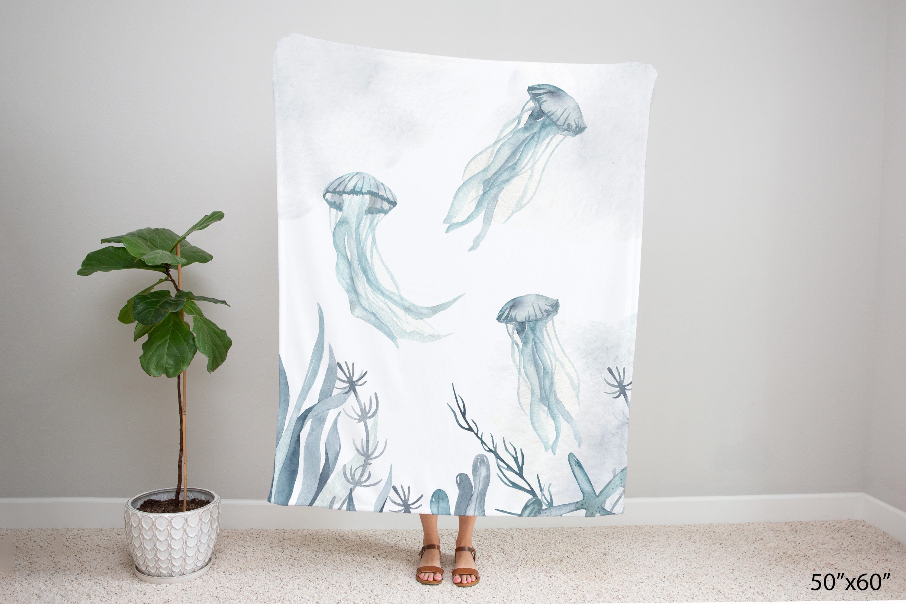 Jellyfish Blanket Under The Sea Nursery Bedding Sea animals Etsy