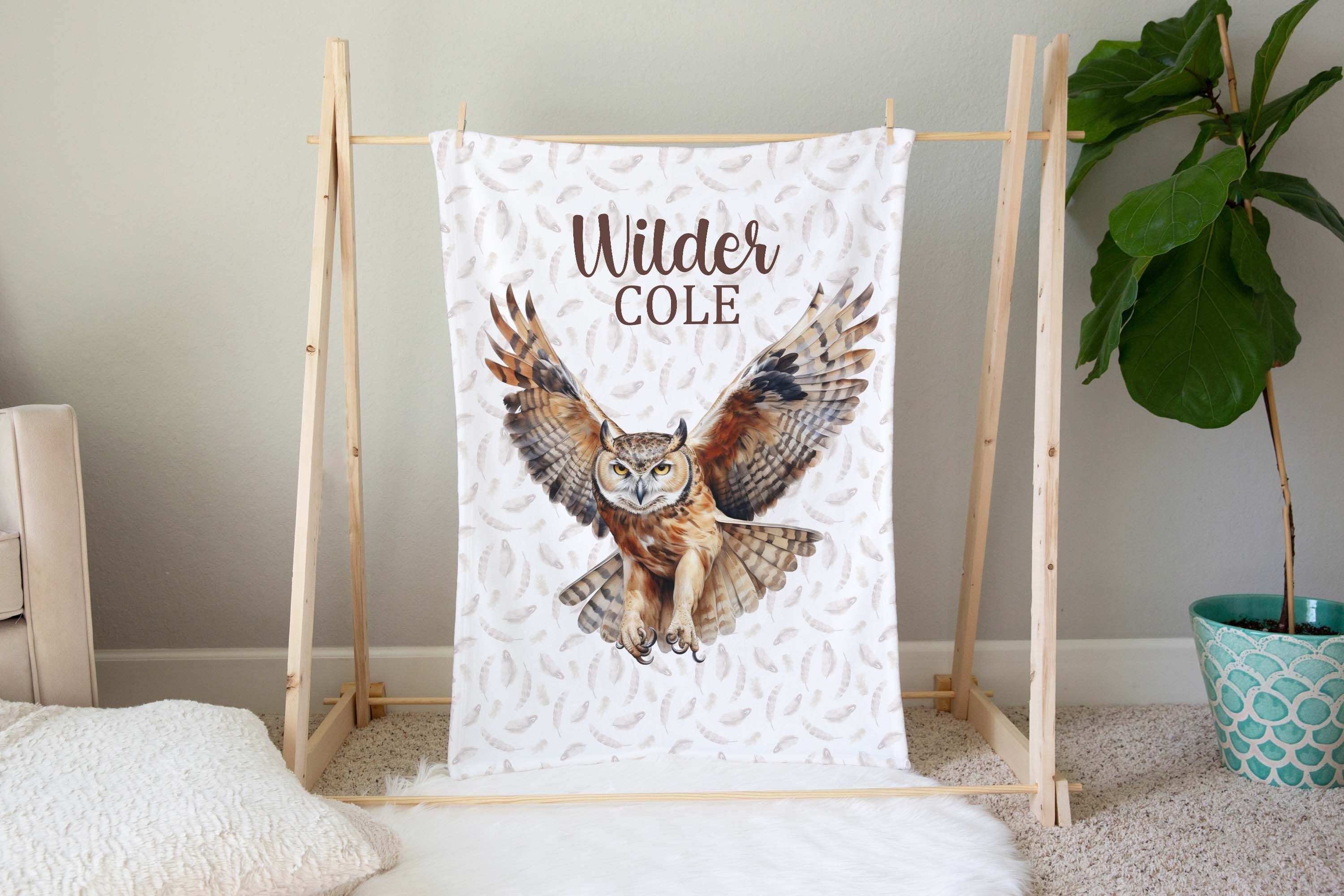 Personalized Owl blanket, Boy name blanket, Woodland blanket, Toddler Blanket, Custom name blanket, 