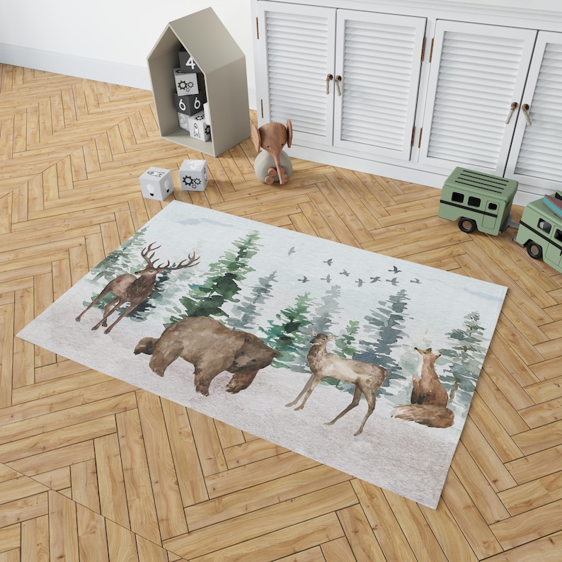 Forest Rug Woodland Nursery Carpet Rustic Kids Play Room Rug Etsy