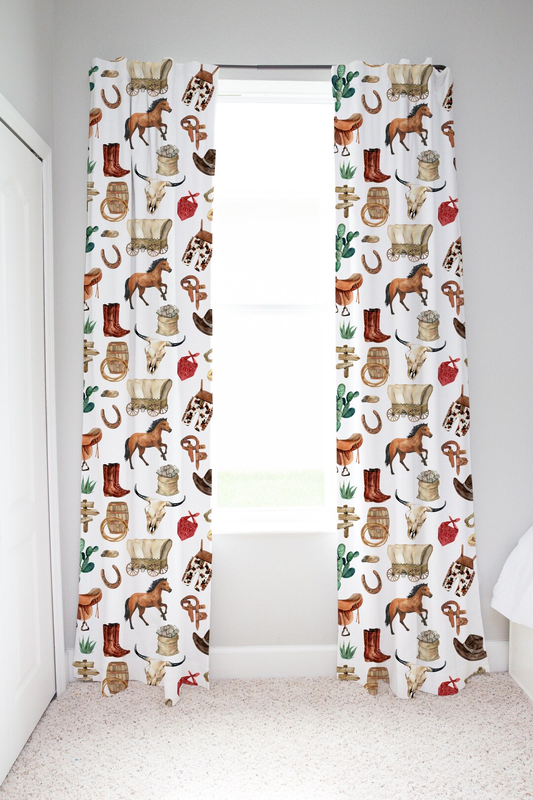 Cowboy Curtain, Single Panel Cowboy Nursery Decor, Wild West Curtain