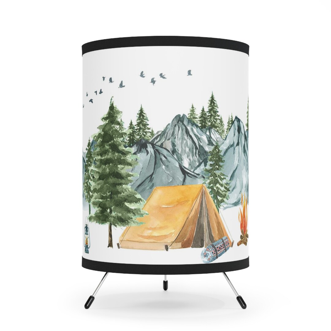 Forest Lamp Camping Table Lamp Pine Tree and Mountains Lamp Etsy