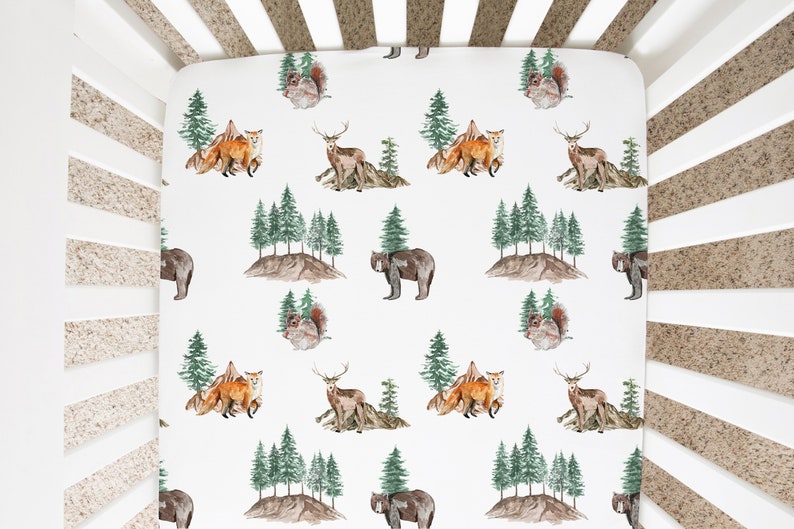 Woodland Crib Sheet Forest Crib Bedding Bear Crib Sheet Etsy