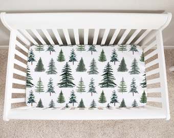 Woodland Tree Crib Sheet, Woodland Crib Bedding, Pine Trees Minky Crib Sheet, Forest Crib Sheets, Woodland Baby Boy Nursery - ThF