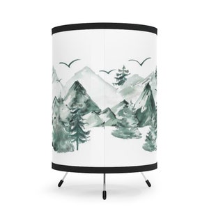 Pine Tree and Mountains Table Lamp, Forest nursery decor, Woodland baby room decor, Kids room lamps, Bedside lamp tripod, Boy nursery lamp image 4