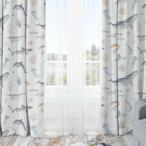 Under the sea blackout curtain, Single panel, Sea nursery, Kids room or playroom curtains, Whale curtain, Ocean animals curtain - Deep Ocean