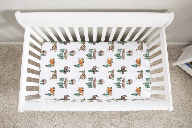 Woodland Crib Sheet Forest Crib Bedding Bear Crib Sheet Etsy