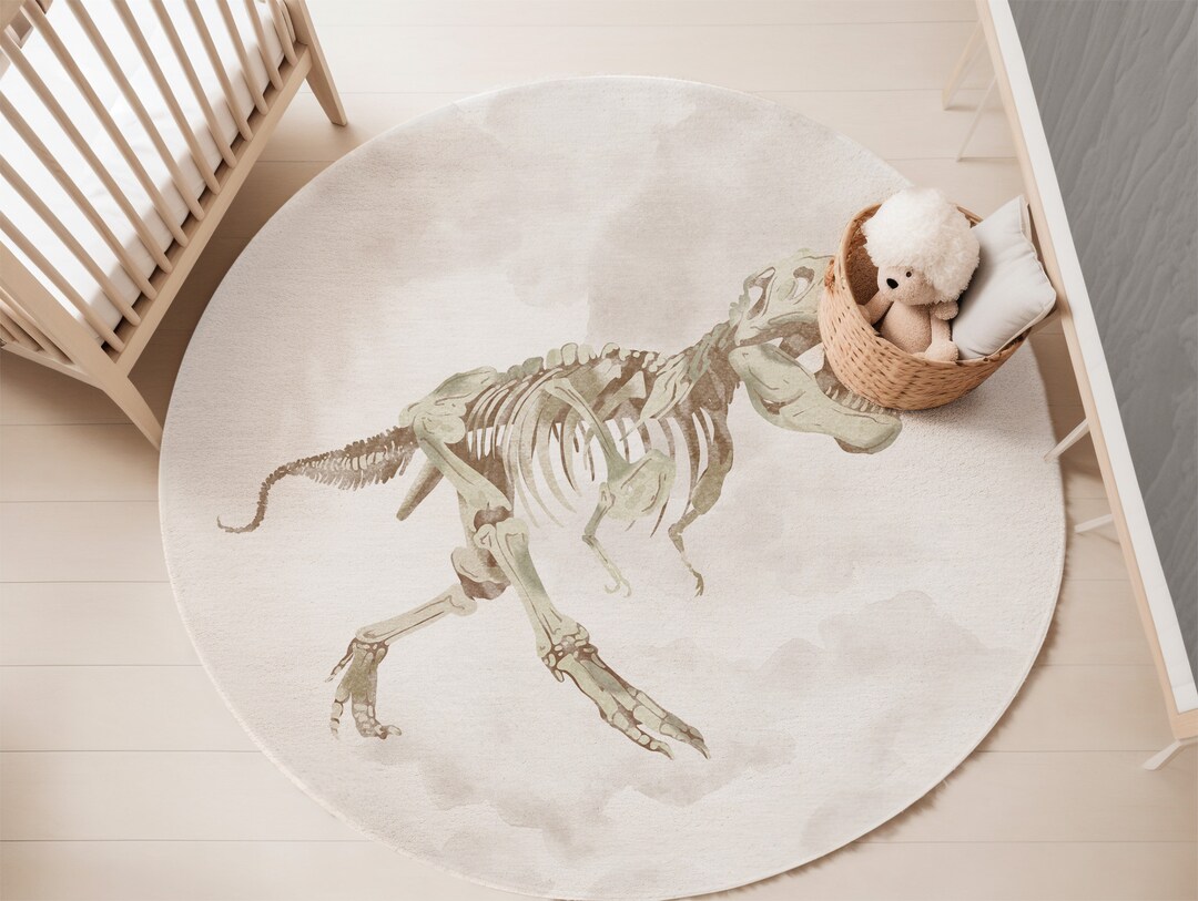 Trex Rug, Dinosaur Round Rug, Dinosaur Nursery Rug, Skeleton Dinosaur
