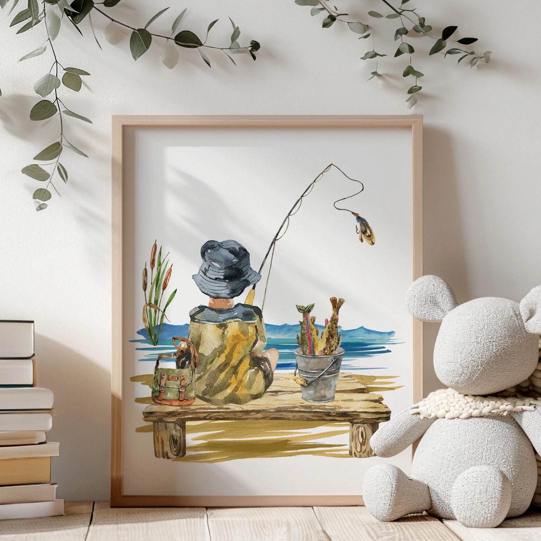 Arte da parete per la pesca della camera dei ragazzi, stampa di