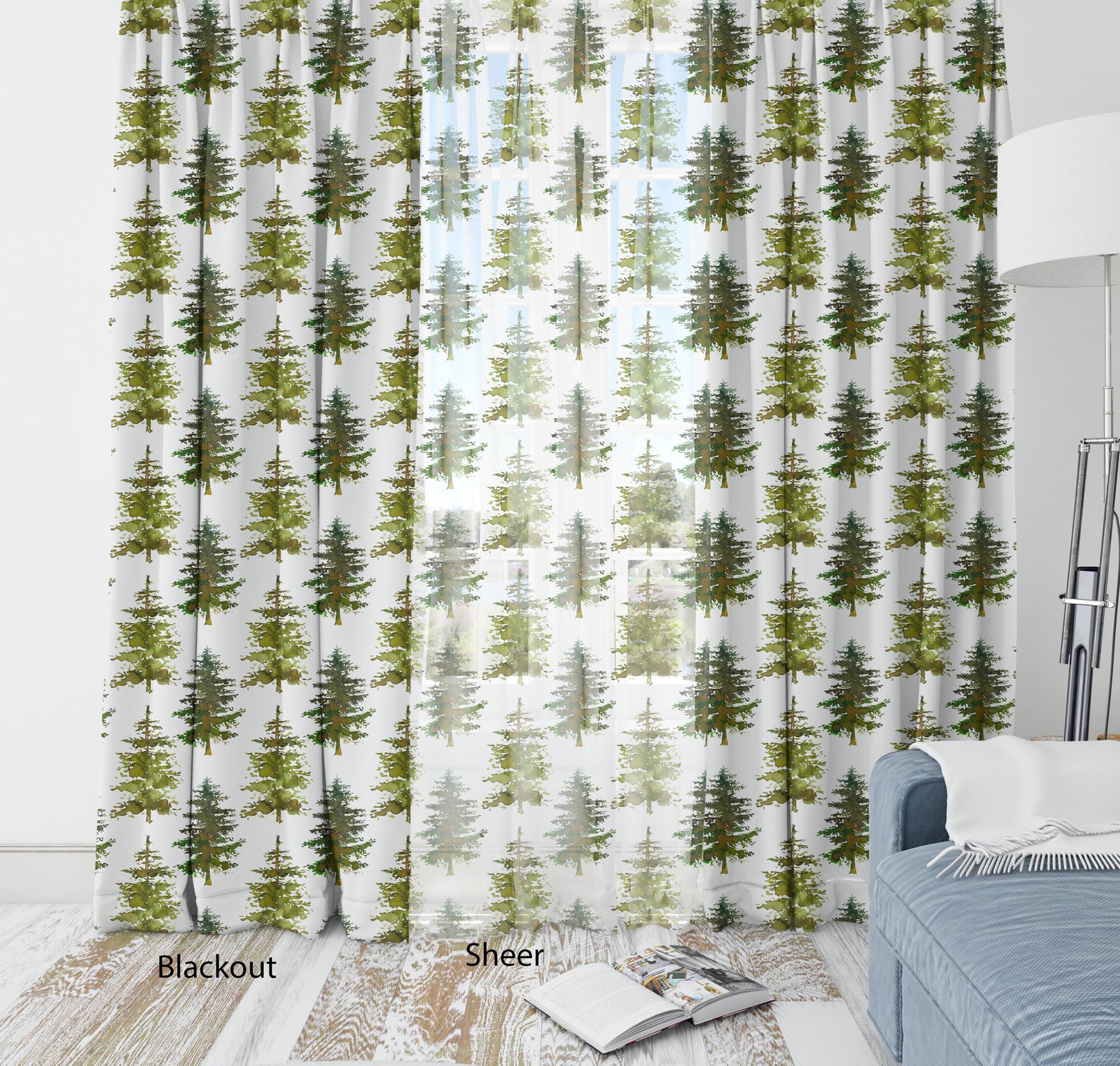 Pine tree curtains Forest Curtain Forest Nursery Woodland Etsy