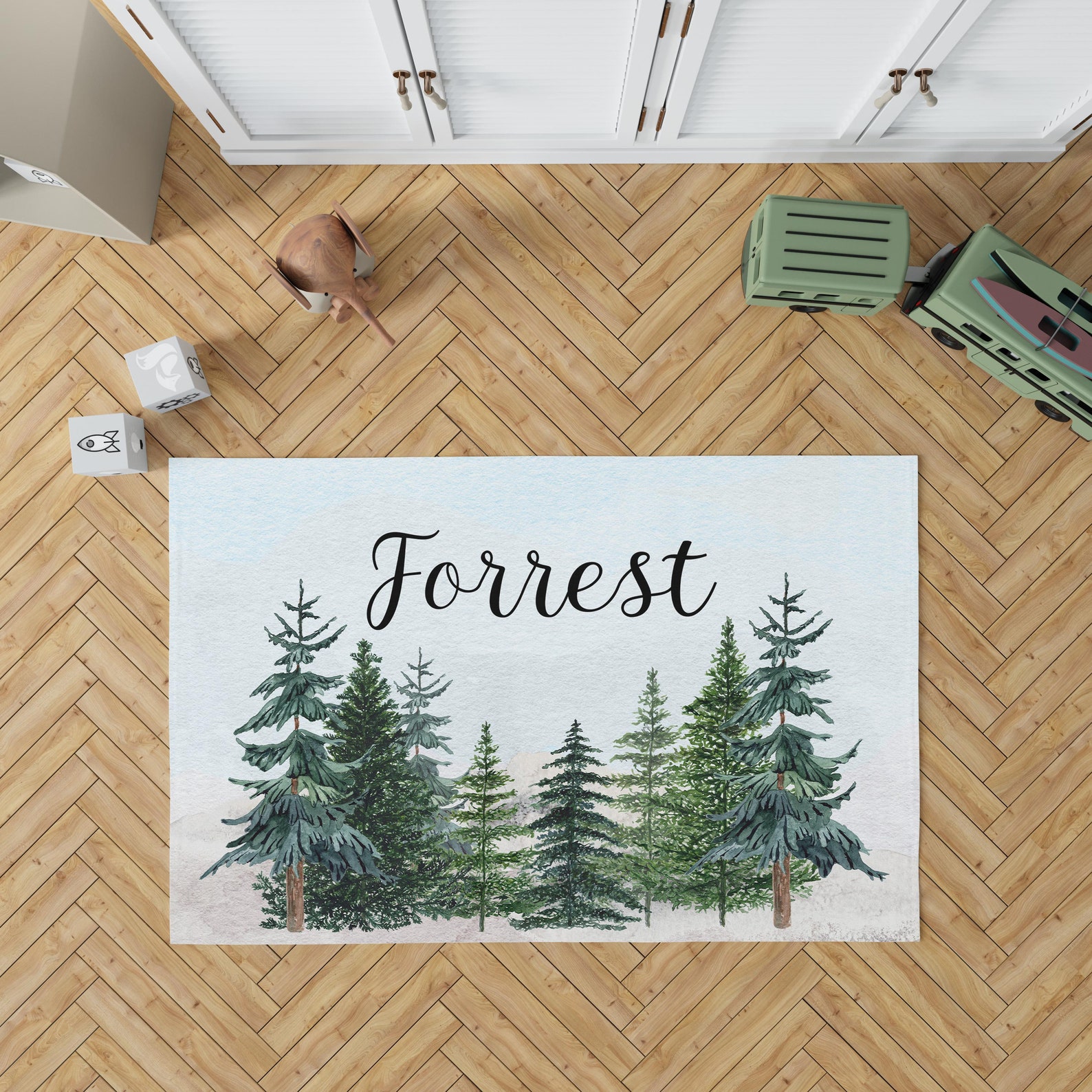 Personalized Pine Trees Rug Forest Nursery Decor Woodland Etsy