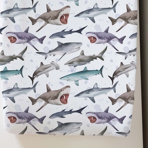 Shark Changing Pad Cover, Shark nursery decor, shark baby, Sea nursery, Under the sea changing pad, Ocean changing pad, Ocean nursery - Jaws