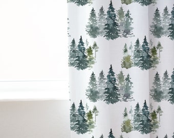 Pine Trees Curtain Single Panel, Forest Nursery Decor, Woodland curtains for nursery - Majestic Forest