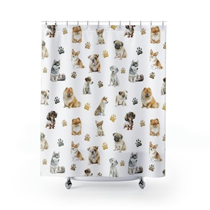Dogs Shower Curtain, Puppy shower curtain, Dogs bathroom decor, Puppy dogs shower curtain, Dog lover baby gift, Kids shower curtain - FrF