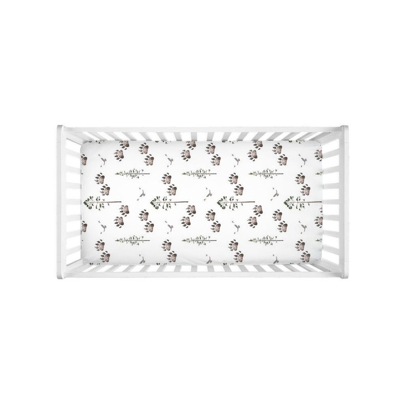 Woodland Crib Sheet Bear Tracks and Pine Trees Crib Sheet Etsy
