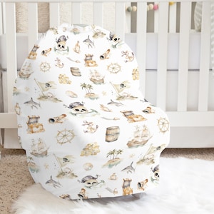 Pirates Car Seat Cover, Pirates Nursing Cover Up, Pirates Nursery, Multi Use Baby Cover, New Baby Gift, Expecting mom gift Pirate Adventures