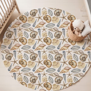 Shells Rug, Coastal Rug, Beach Life Rug, Ocean Shells Rug, Snail Floor Carpet, Star Fish Rug, Kids Playroom Rug, Area Rug For Boys Room  Ocm