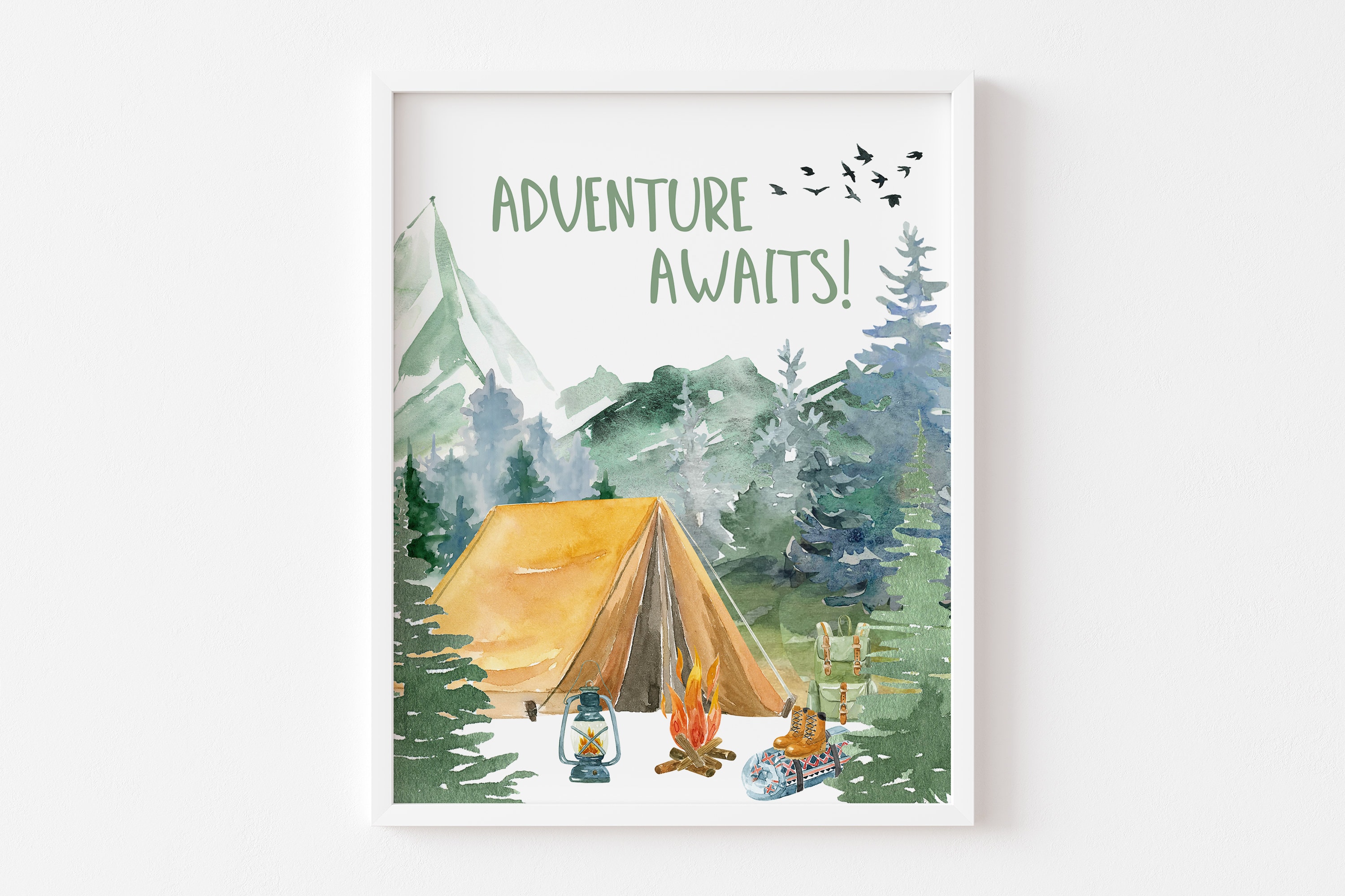 Adventure Awaits Wall Art, Forest Print, Woodland Nursery Decor, Wall ...