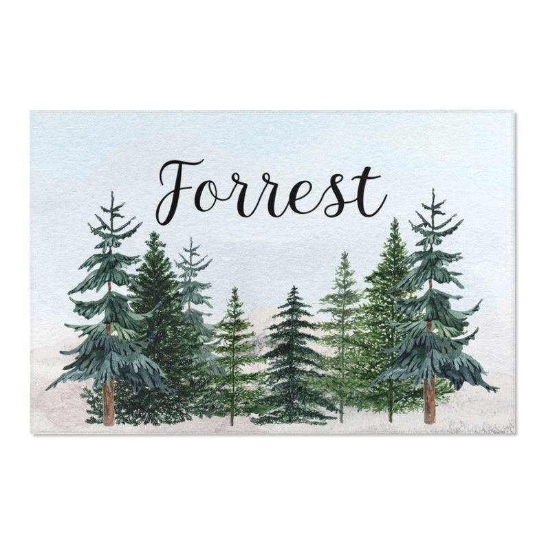 Personalized Pine Trees Rug Forest Nursery Decor Woodland Etsy