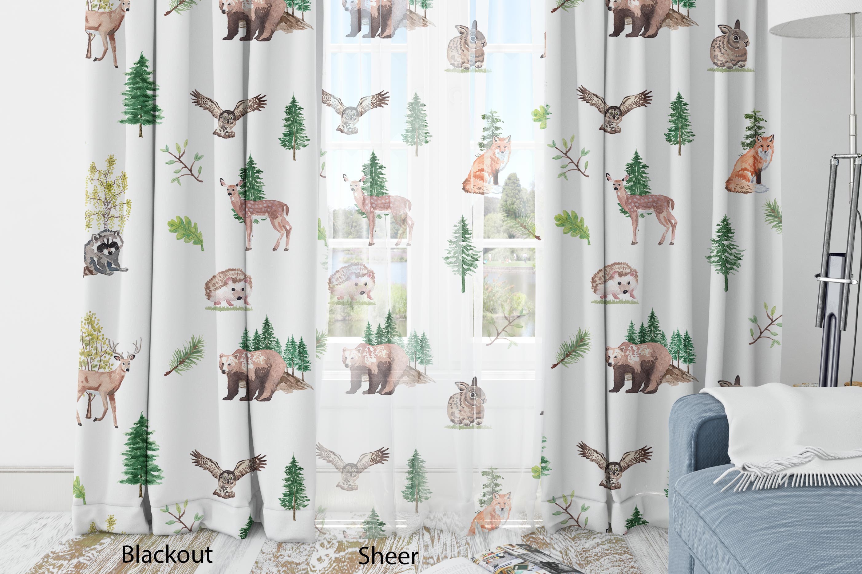 Woodland animals curtains Wildlife Curtain Forest animals Etsy