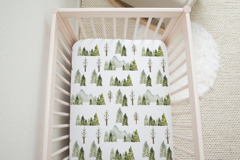 Mountains Crib Sheet Forest Crib Bedding Pine Tree Crib Etsy