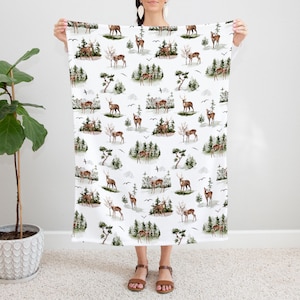 Deer minky blanket, Woodland nursery bedding, Forest Blanket, Forest nursery decor, Baby toddler adult blanket, Wildlife boy nursery - CaL